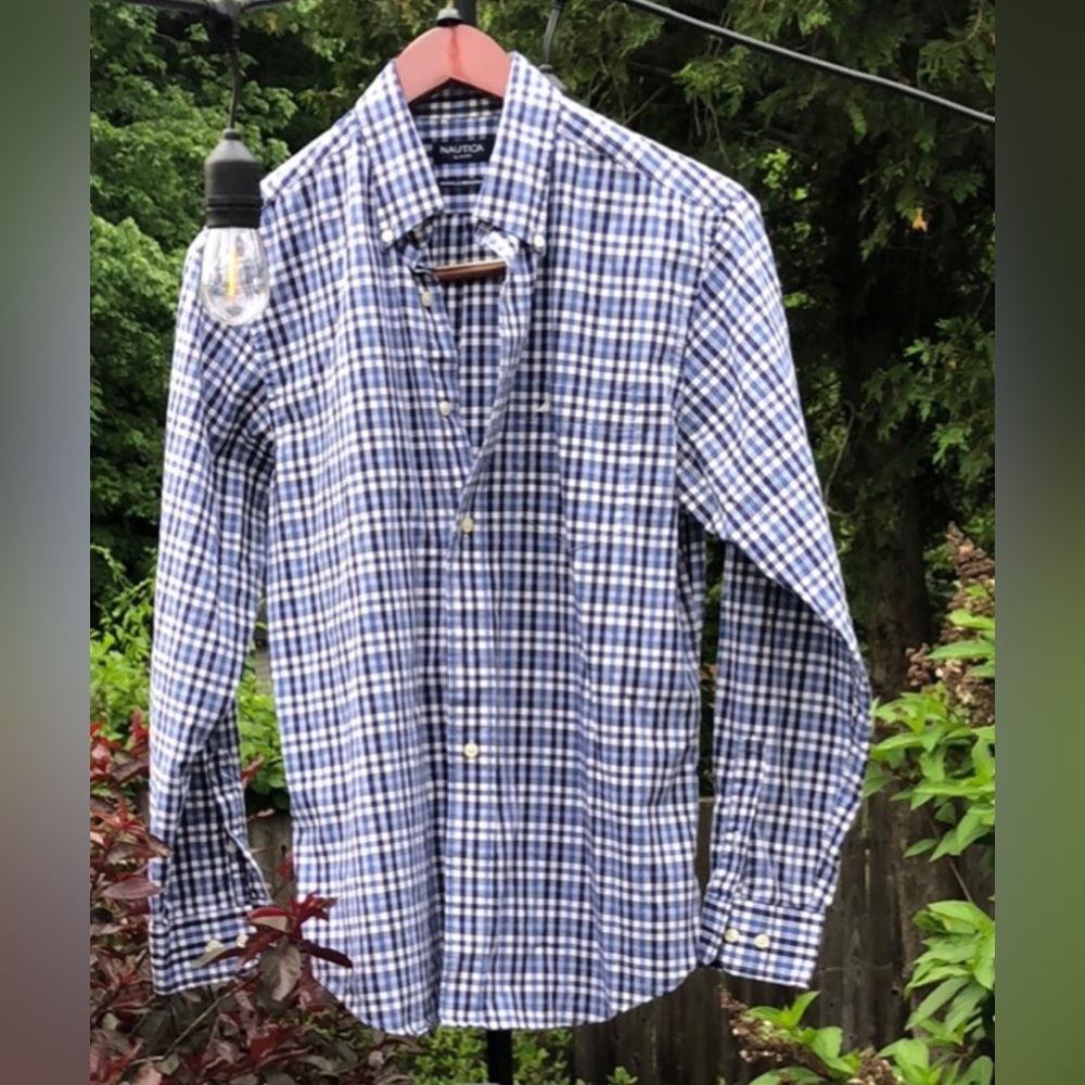 Men's Blue Checkered wrinkle free Shirt